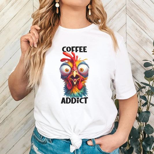 Coffee Addict Tee, Hilarious Chicken Lover Tee, Gildan Softstyle Tee 64000, Cute Gift for Her, Humorous T-Shirt, Chickens & Coffee, Women's