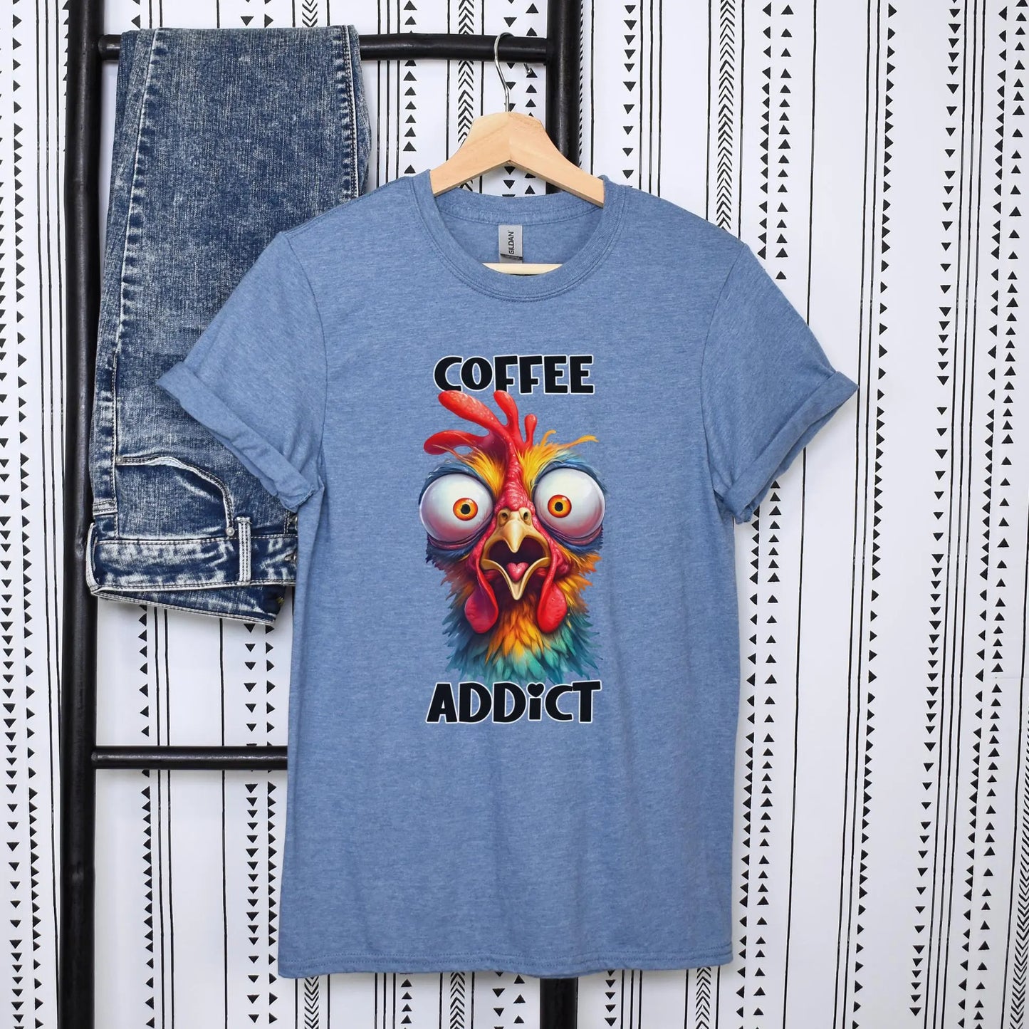 Coffee Addict Tee, Hilarious Chicken Lover Tee, Gildan Softstyle Tee 64000, Cute Gift for Her, Humorous T-Shirt, Chickens & Coffee, Women's