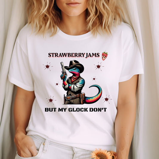 Funny Tee "Strawberry Jams But My Glock Don't", Funny Lizard T-Shirt,  Gildan 64000 Soft Style Tee, Funny Meme Tee, Unique Gift