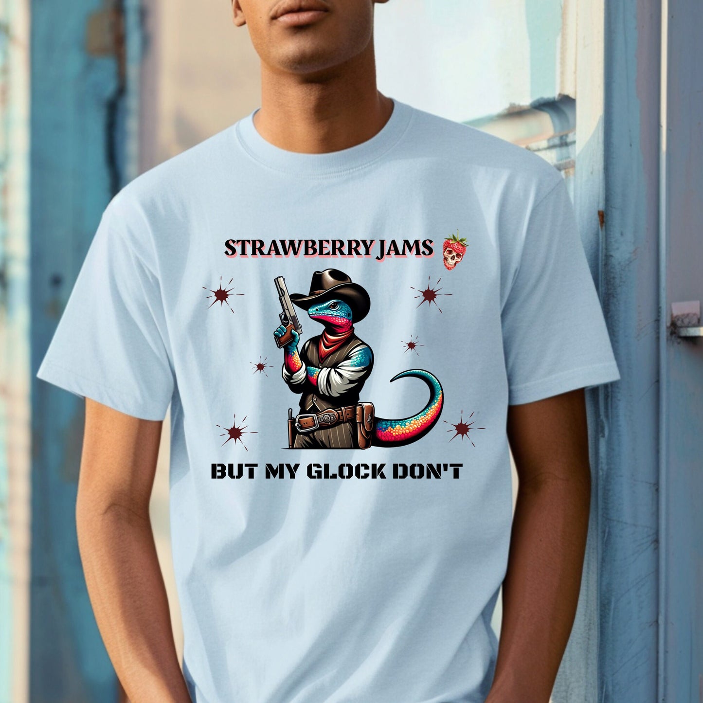 Funny Tee "Strawberry Jams But My Glock Don't", Funny Lizard T-Shirt,  Gildan 64000 Soft Style Tee, Funny Meme Tee, Unique Gift