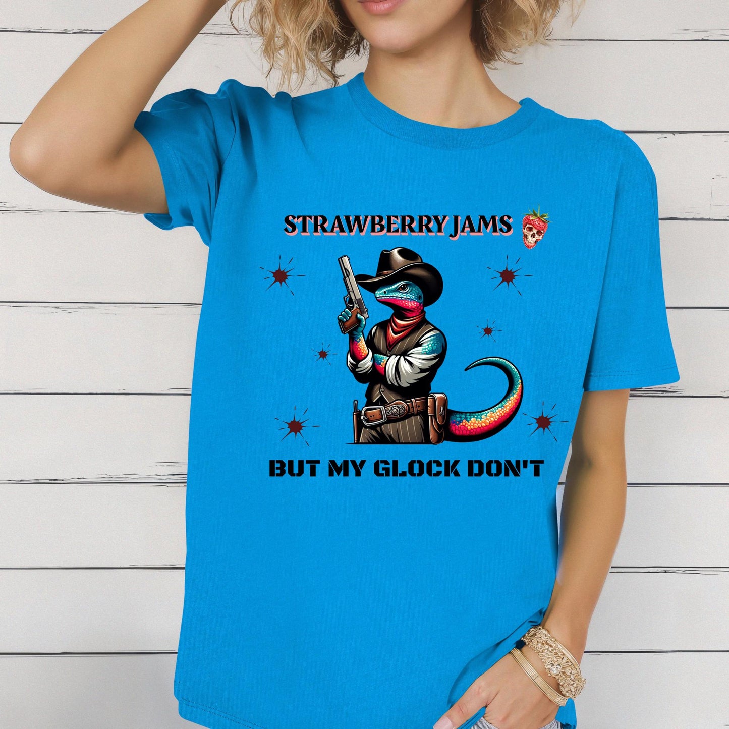 Funny Tee "Strawberry Jams But My Glock Don't", Funny Lizard T-Shirt,  Gildan 64000 Soft Style Tee, Funny Meme Tee, Unique Gift