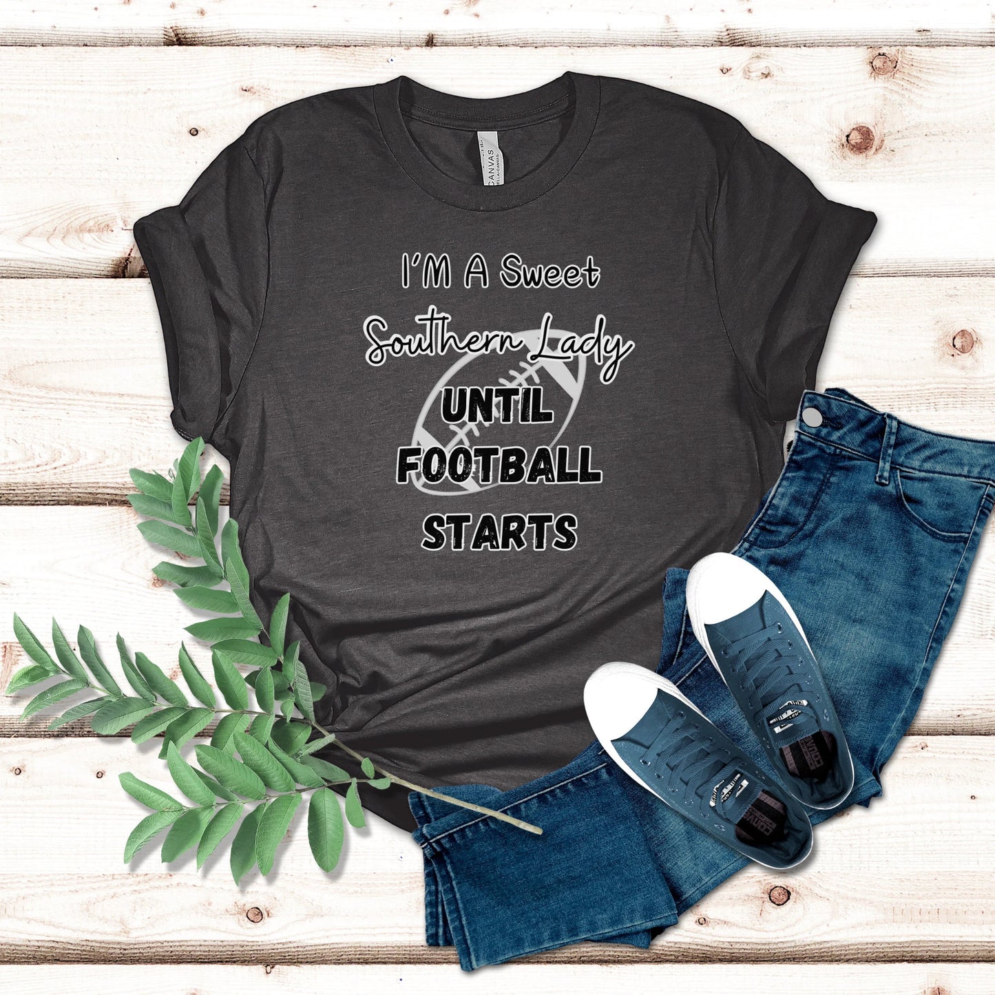 Game Day Ready: Southern Lady Football Fan Shirt for Women "I'm a Sweet Southern Lady Until Football Start", Gildan 64000 Soft Style Tee