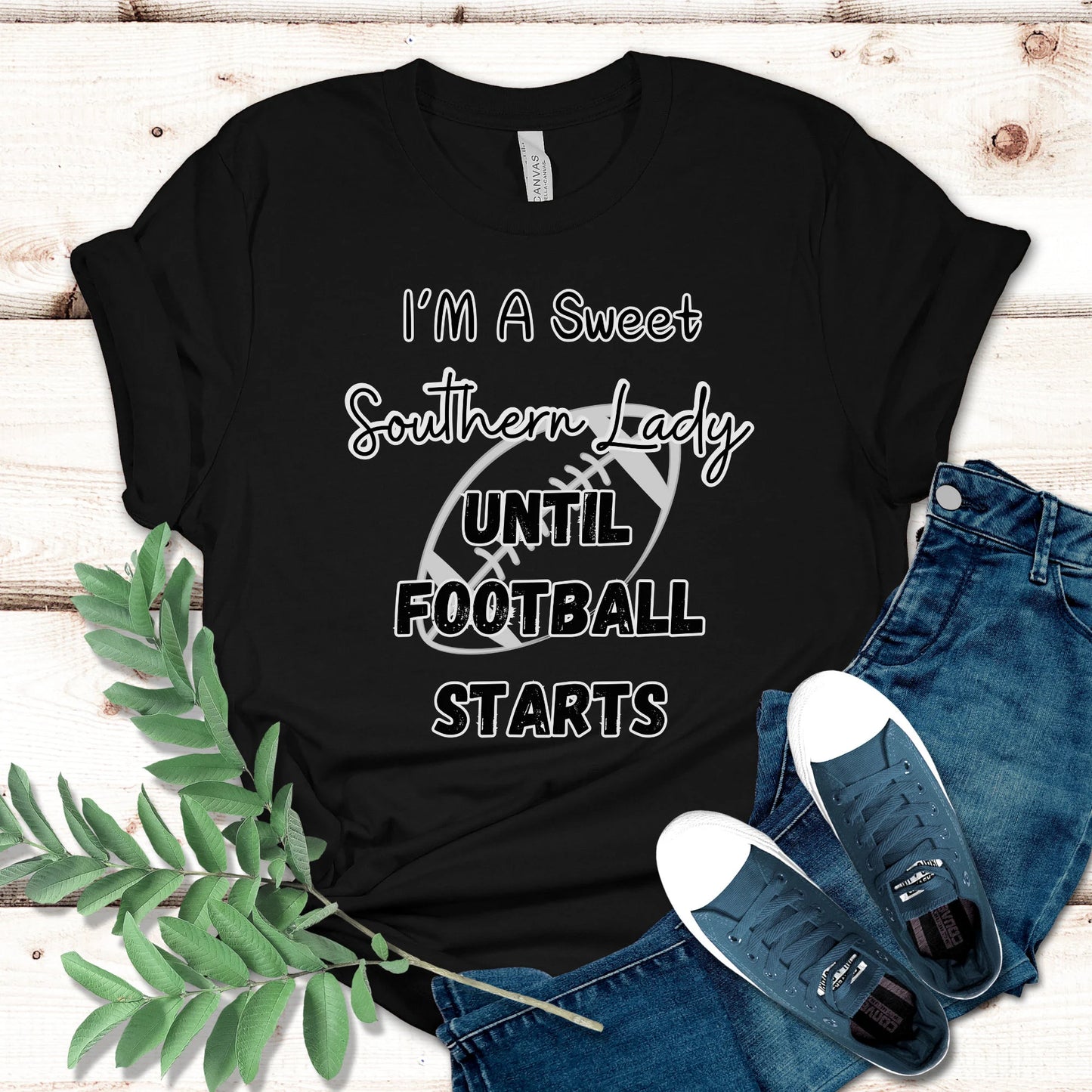 Game Day Ready: Southern Lady Football Fan Shirt for Women "I'm a Sweet Southern Lady Until Football Start", Gildan 64000 Soft Style Tee