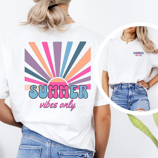 Fun Retro Style Summer Tee "Summer Vibes Only", Gildan 64000 Soft Style Unisex, Gift For Her, Colorful Sunshine Shirt