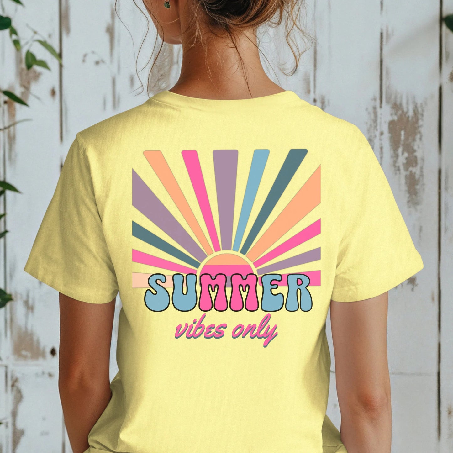 Fun Retro Style Summer Tee "Summer Vibes Only", Gildan 64000 Soft Style Unisex, Gift For Her, Colorful Sunshine Shirt