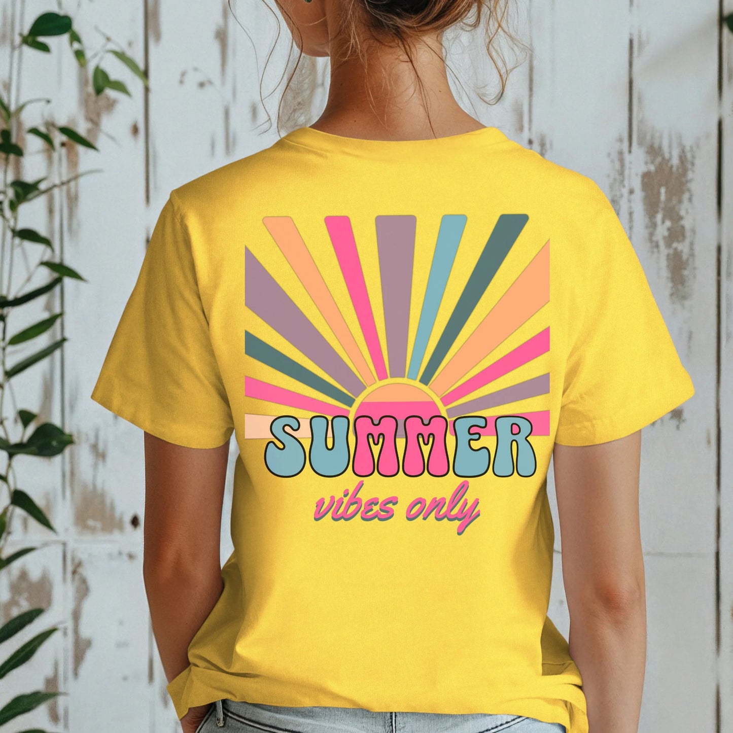 Fun Retro Style Summer Tee "Summer Vibes Only", Gildan 64000 Soft Style Unisex, Gift For Her, Colorful Sunshine Shirt