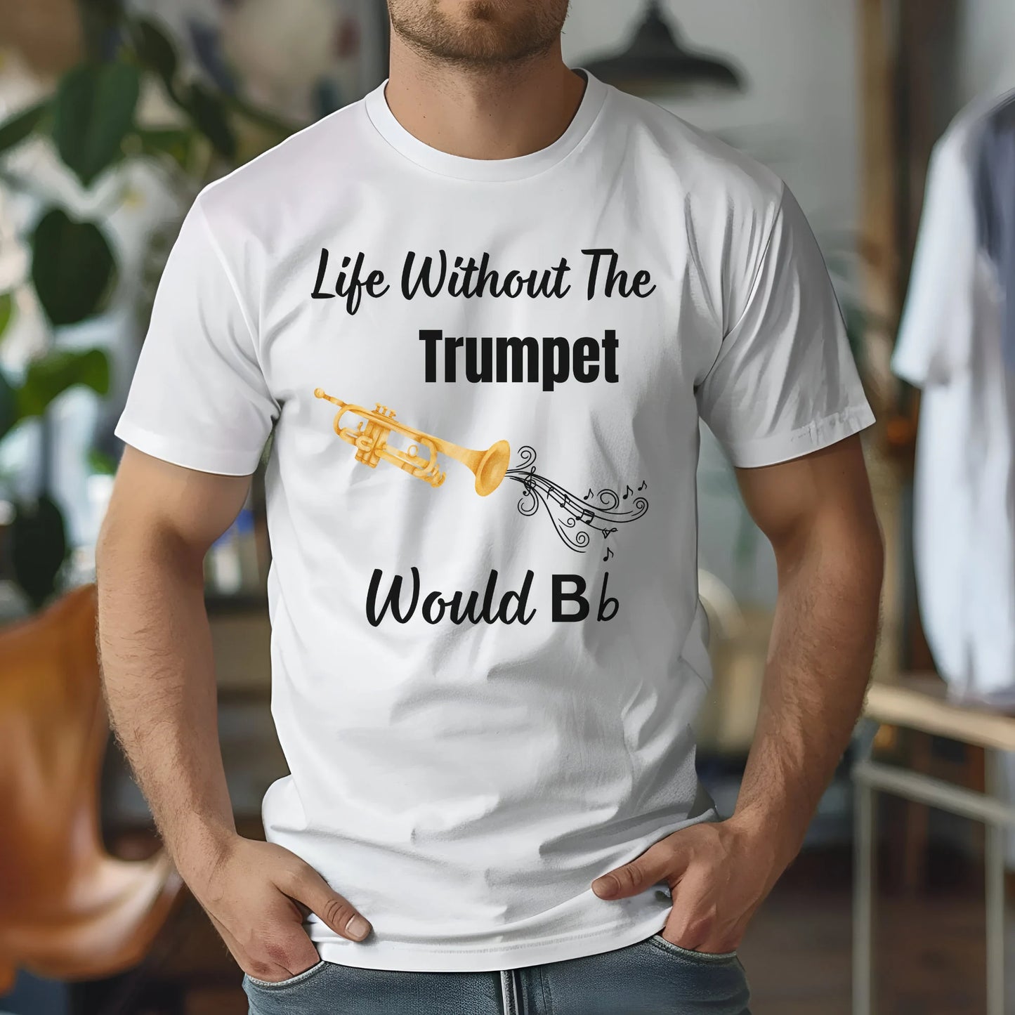 Funny Trumpet T-Shirt, Gildan 64000  Unisex Fit Tee, Music Lover Gift, Band Tee, "Without The Trumpet Life Would B Flat", Music Teacher