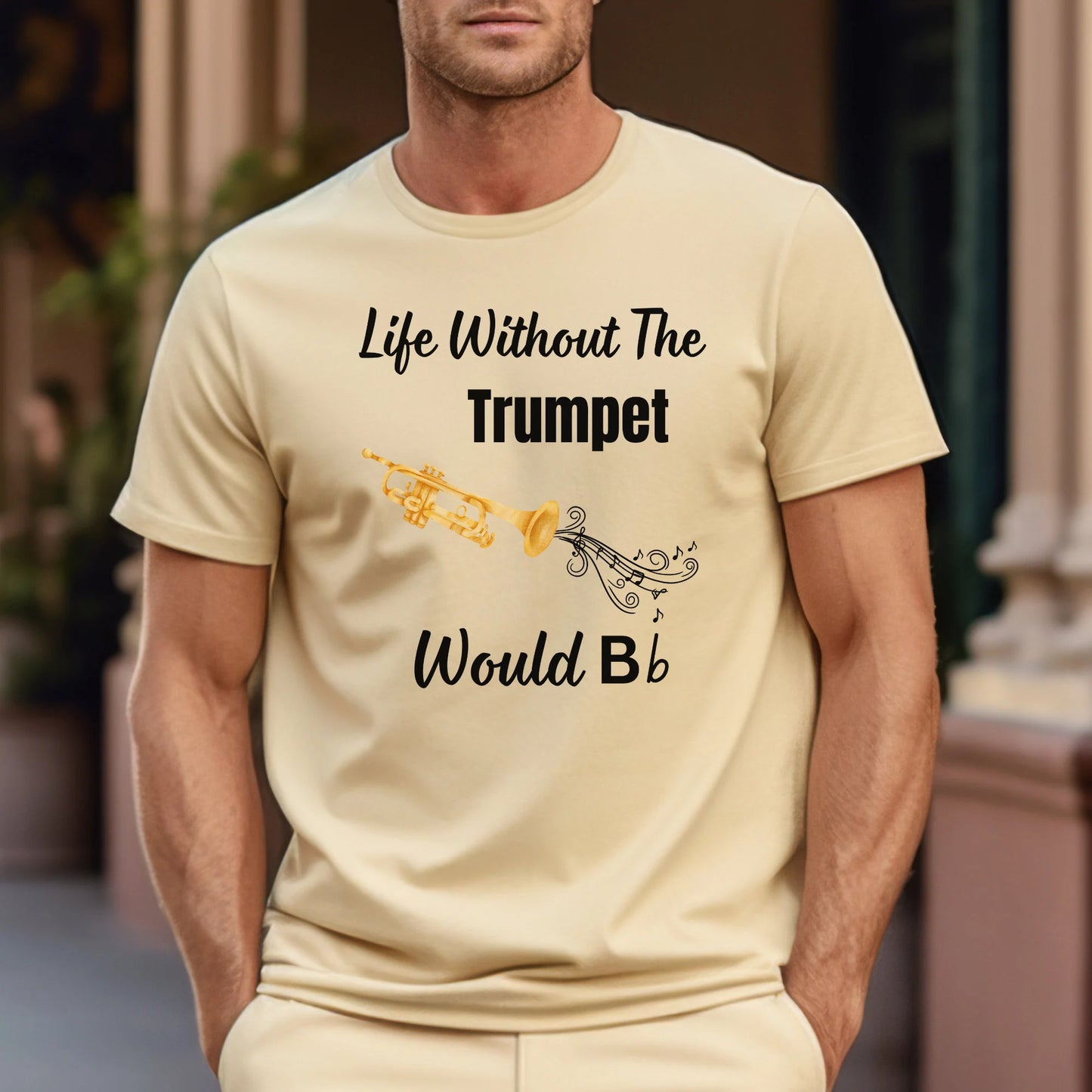 Funny Trumpet T-Shirt, Gildan 64000  Unisex Fit Tee, Music Lover Gift, Band Tee, "Without The Trumpet Life Would B Flat", Music Teacher