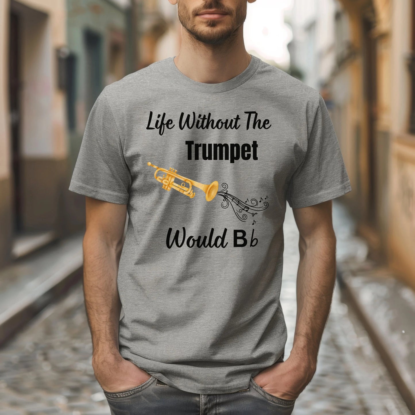 Funny Trumpet T-Shirt, Gildan 64000  Unisex Fit Tee, Music Lover Gift, Band Tee, "Without The Trumpet Life Would B Flat", Music Teacher