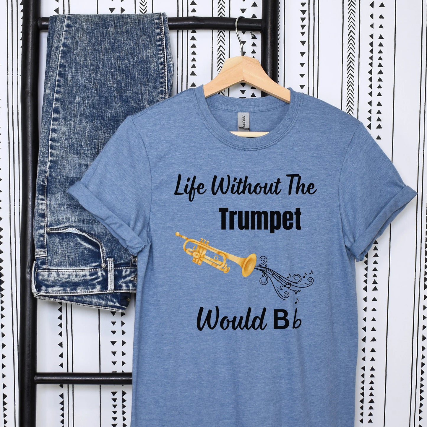 Funny Trumpet T-Shirt, Gildan 64000  Unisex Fit Tee, Music Lover Gift, Band Tee, "Without The Trumpet Life Would B Flat", Music Teacher