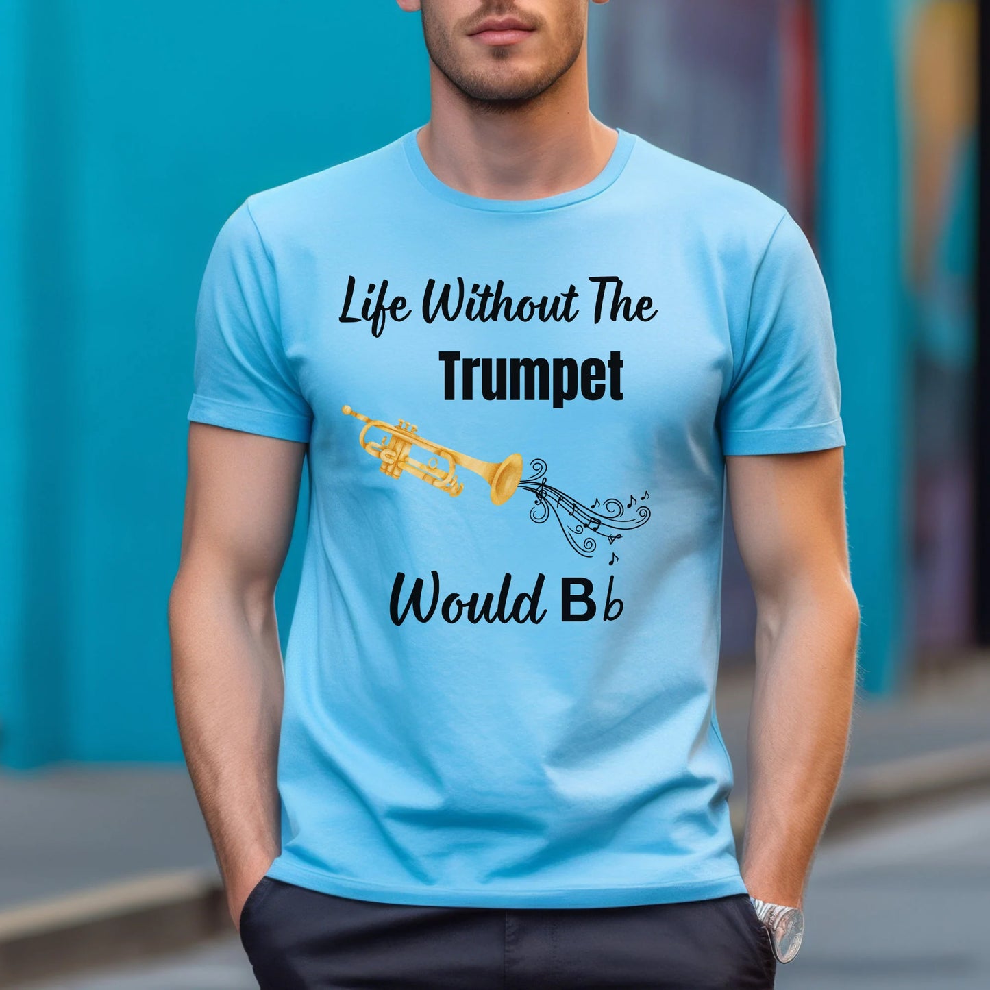 Funny Trumpet T-Shirt, Gildan 64000  Unisex Fit Tee, Music Lover Gift, Band Tee, "Without The Trumpet Life Would B Flat", Music Teacher